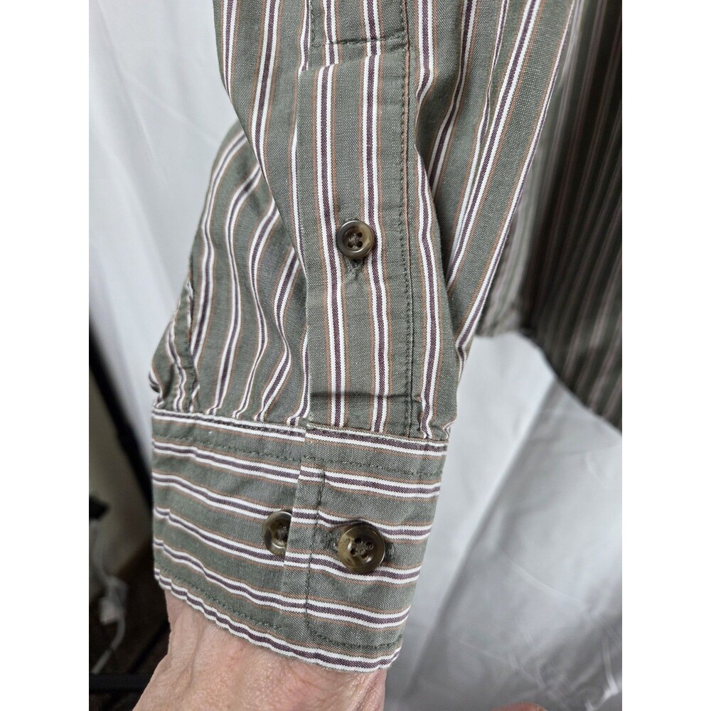 Eddie Bauer Men’s Large Green Striped Button Down Cotton Shirt L/S Casual - Picture 3 of 7